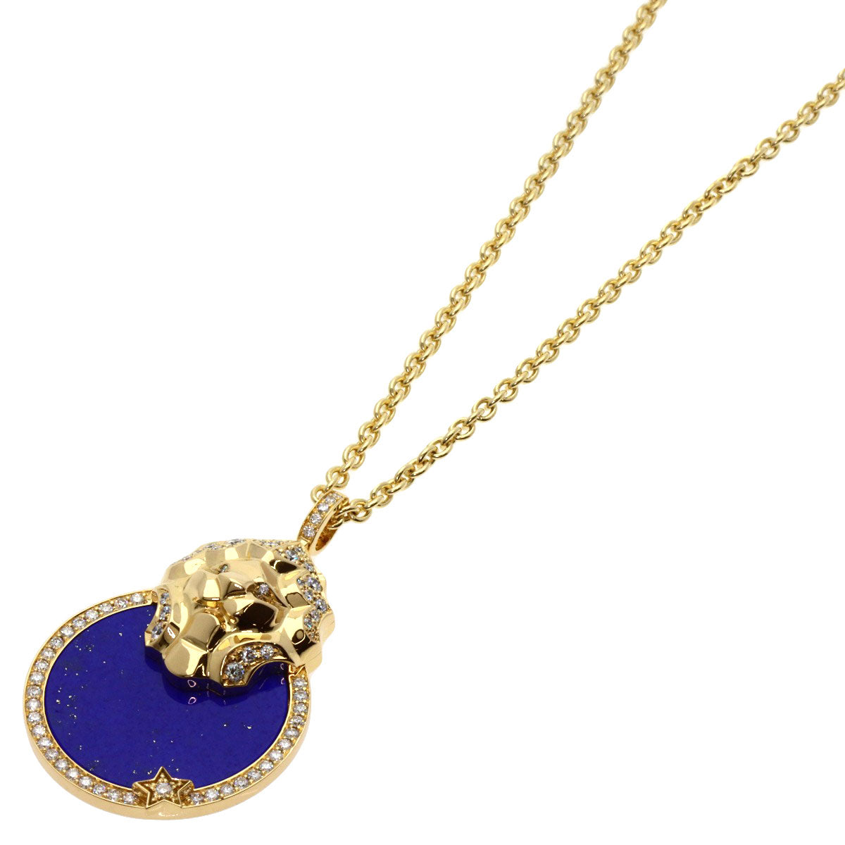 CHANEL Sur Signe Lapis Lazuli & Azure stone Necklace K18 Yellow Gold Ladies [Used]