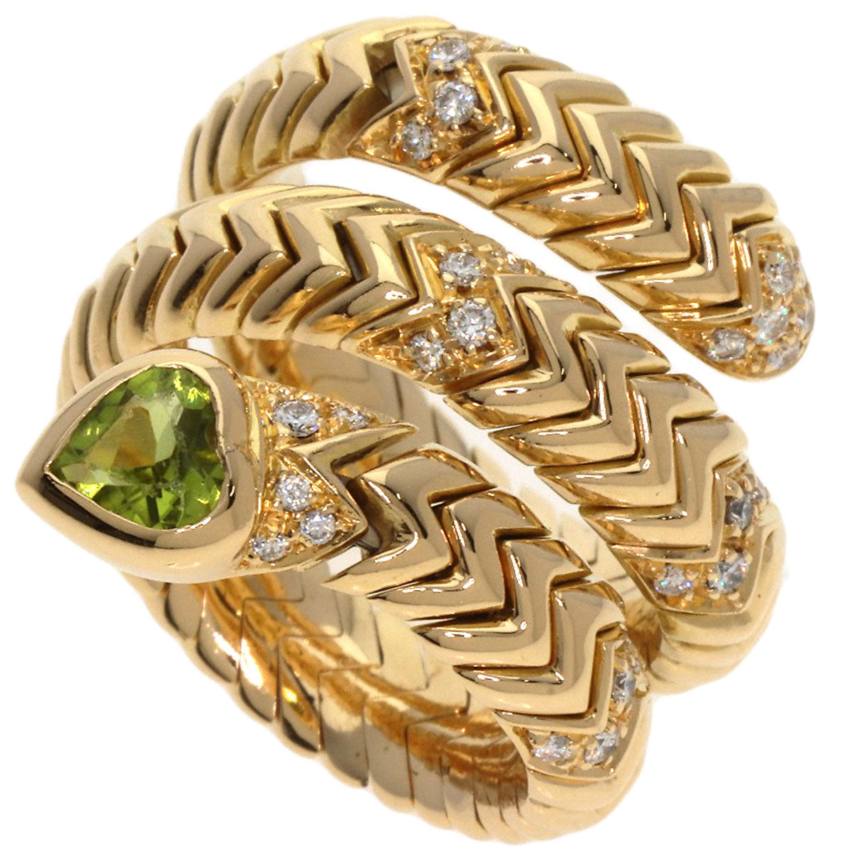 BVLGARI Tubogas Spiga Peridot Diamond Ring K18 Yellow Gold Ladies [Used]