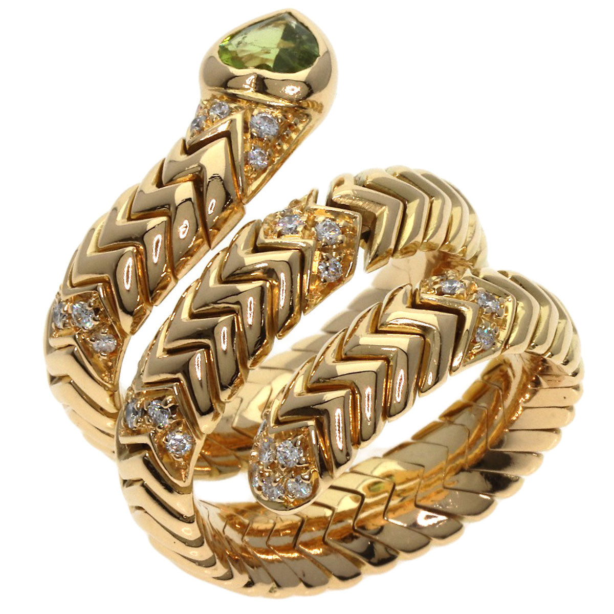 BVLGARI Tubogas Spiga Peridot Diamond Ring K18 Yellow Gold Ladies [Used]