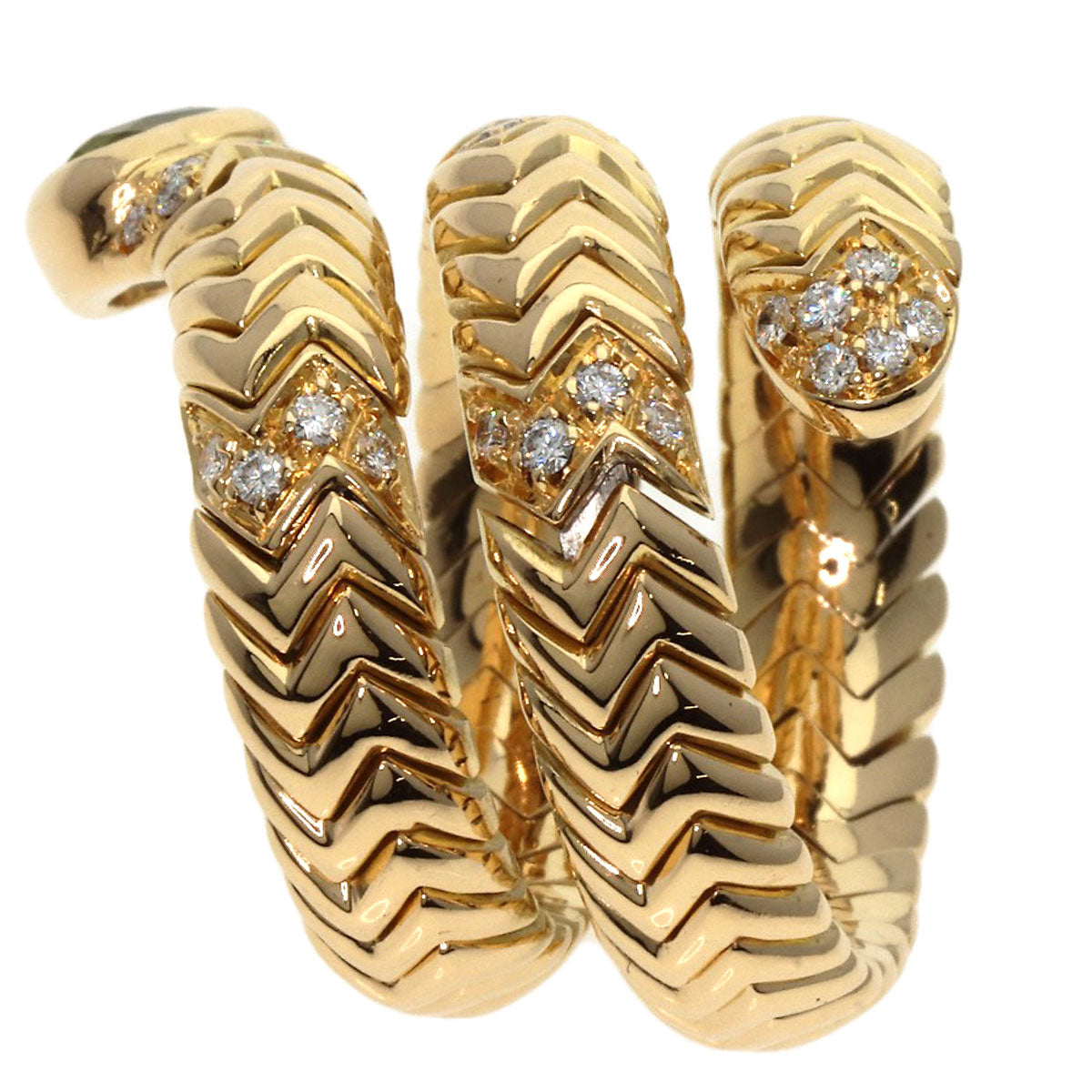 BVLGARI Tubogas Spiga Peridot Diamond Ring K18 Yellow Gold Ladies [Used]