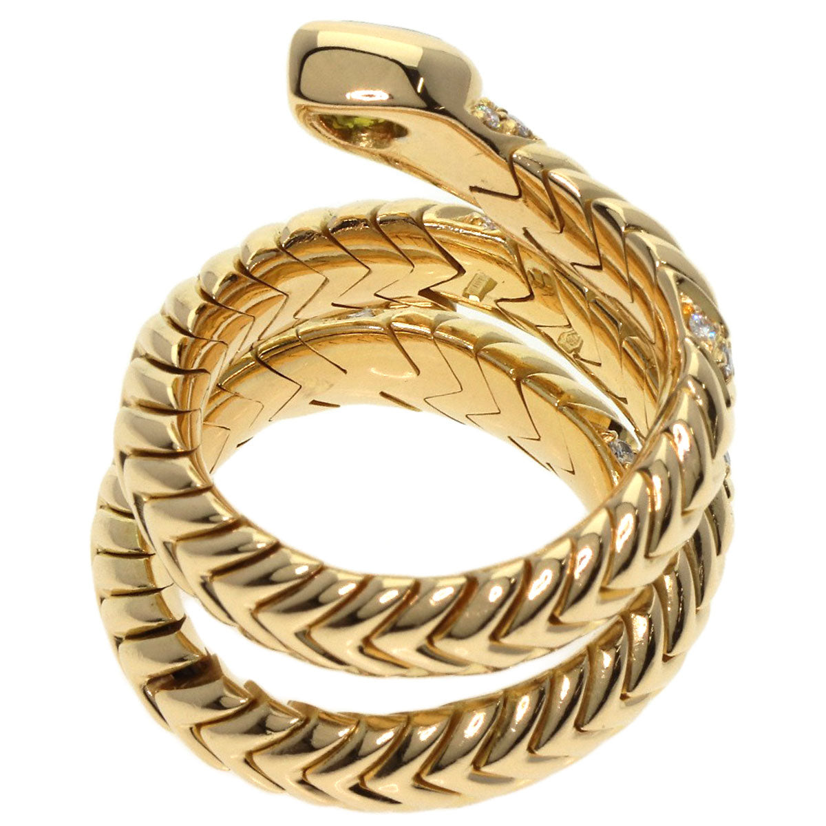 BVLGARI Tubogas Spiga Peridot Diamond Ring K18 Yellow Gold Ladies [Used]