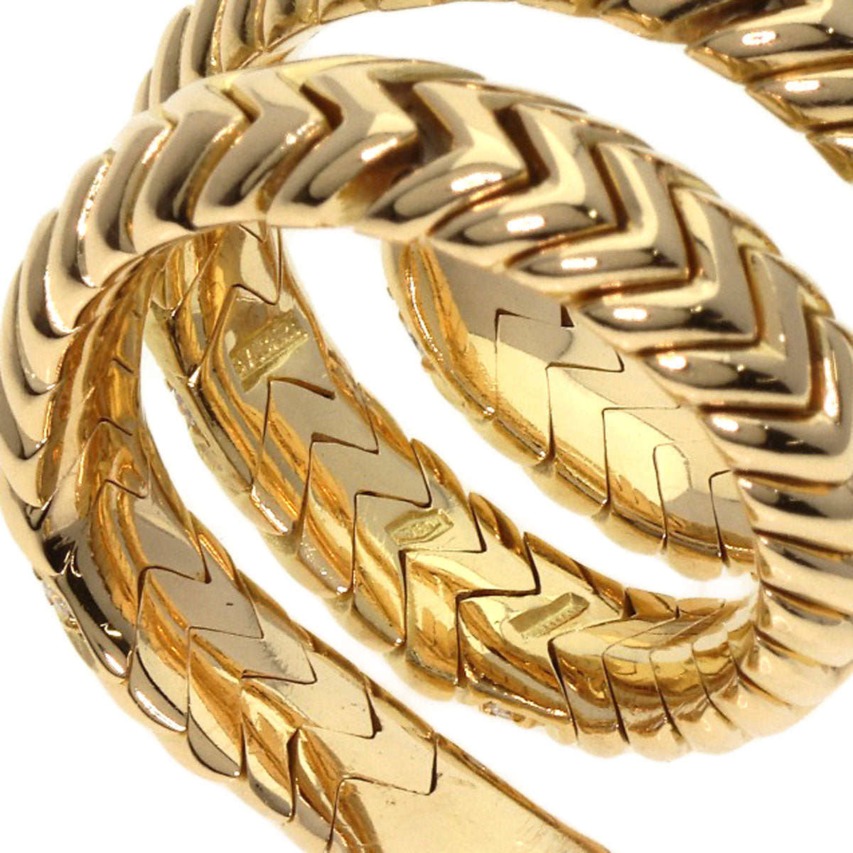 BVLGARI Tubogas Spiga Peridot Diamond Ring K18 Yellow Gold Ladies [Used]