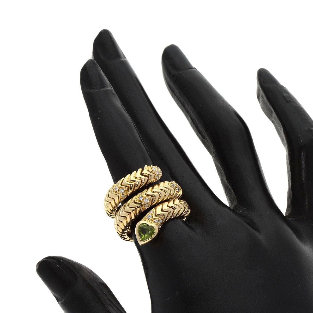 BVLGARI Tubogas Spiga Peridot Diamond Ring K18 Yellow Gold Ladies [Used]
