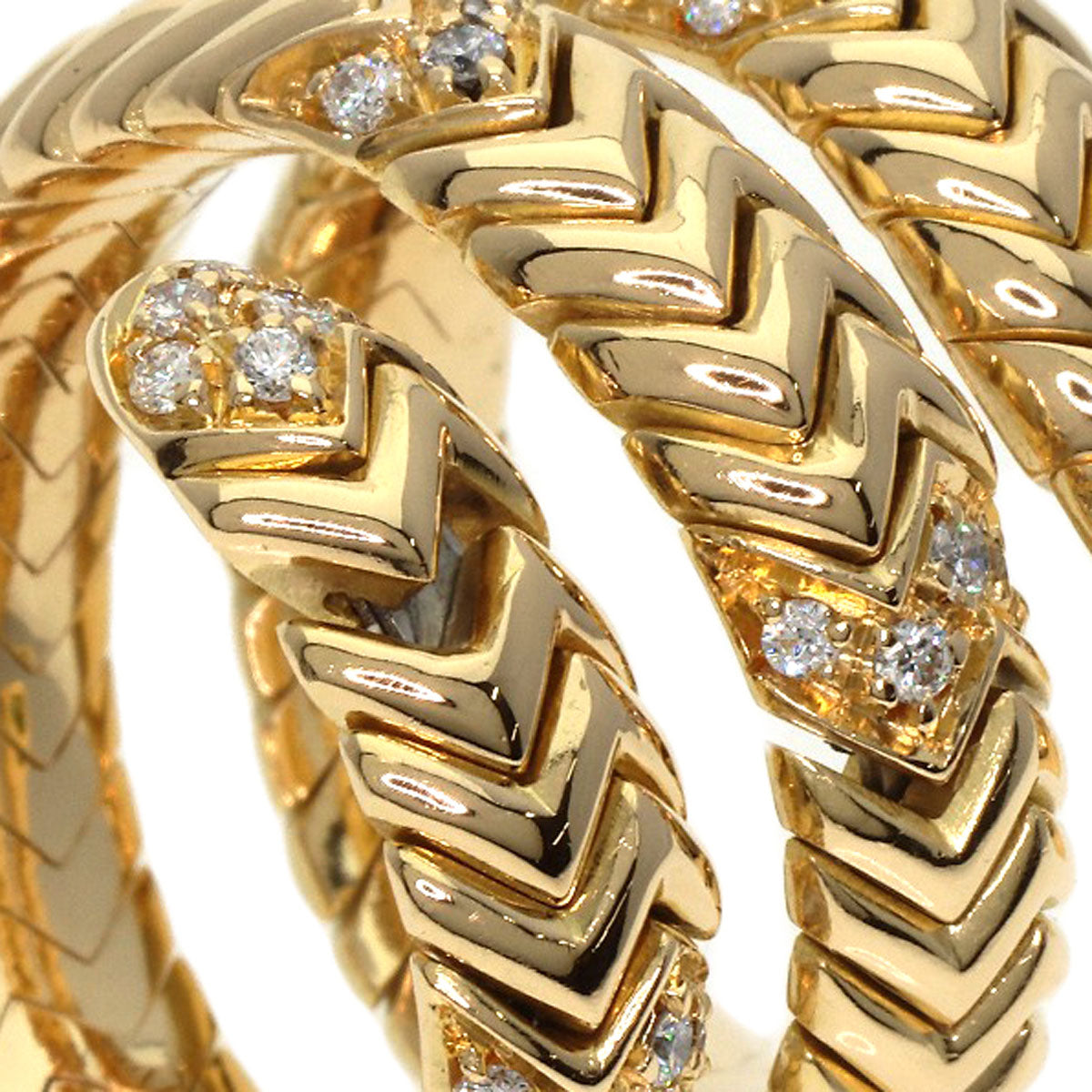 BVLGARI Tubogas Spiga Peridot Diamond Ring K18 Yellow Gold Ladies [Used]