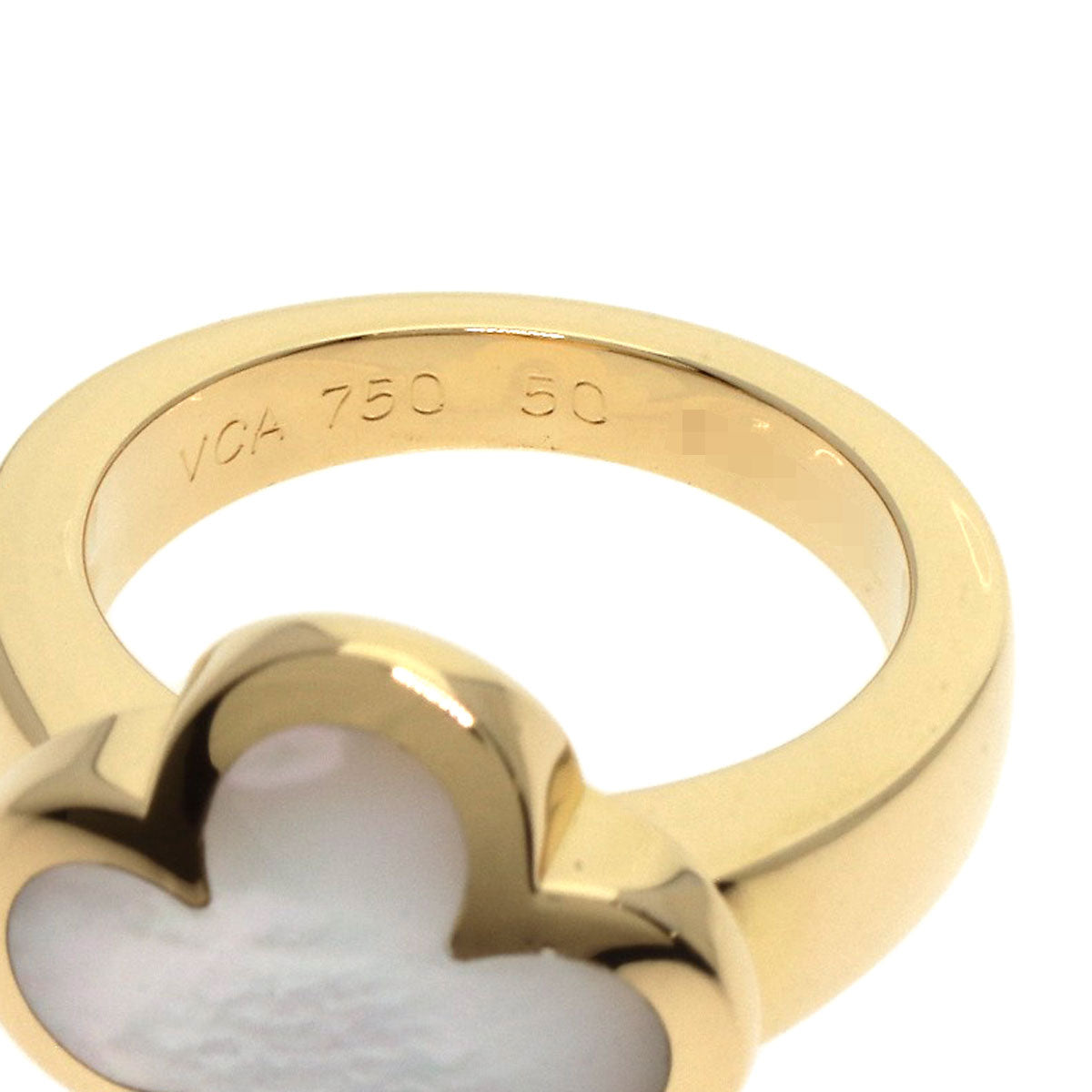 Van Cleef & Arpels Pure Alhambra White Shell #50 Ring K18 Yellow Gold Ladies [Used]