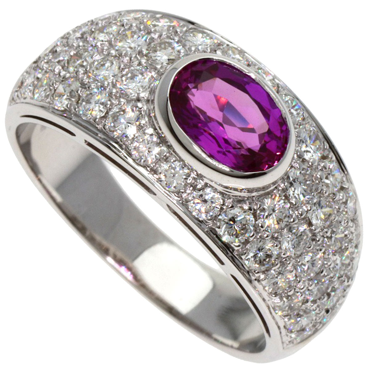 BVLGARI Pink Sapphire Pavé Diamond Ring K18 White Gold Ladies [Used]