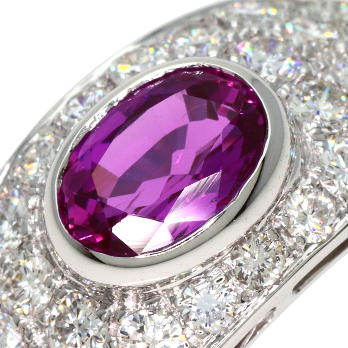 BVLGARI Pink Sapphire Pavé Diamond Ring K18 White Gold Ladies [Used]