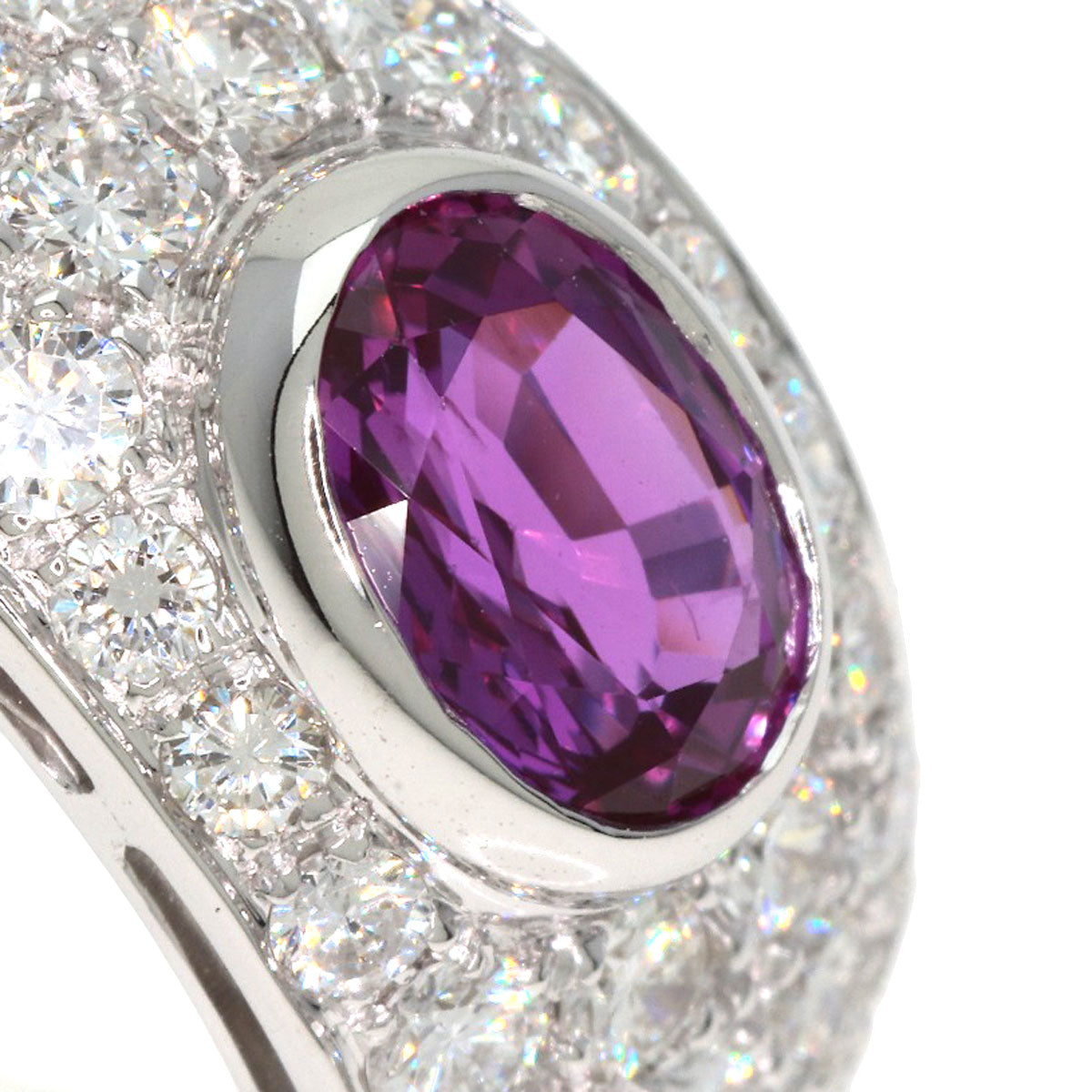 BVLGARI Pink Sapphire Pavé Diamond Ring K18 White Gold Ladies [Used]