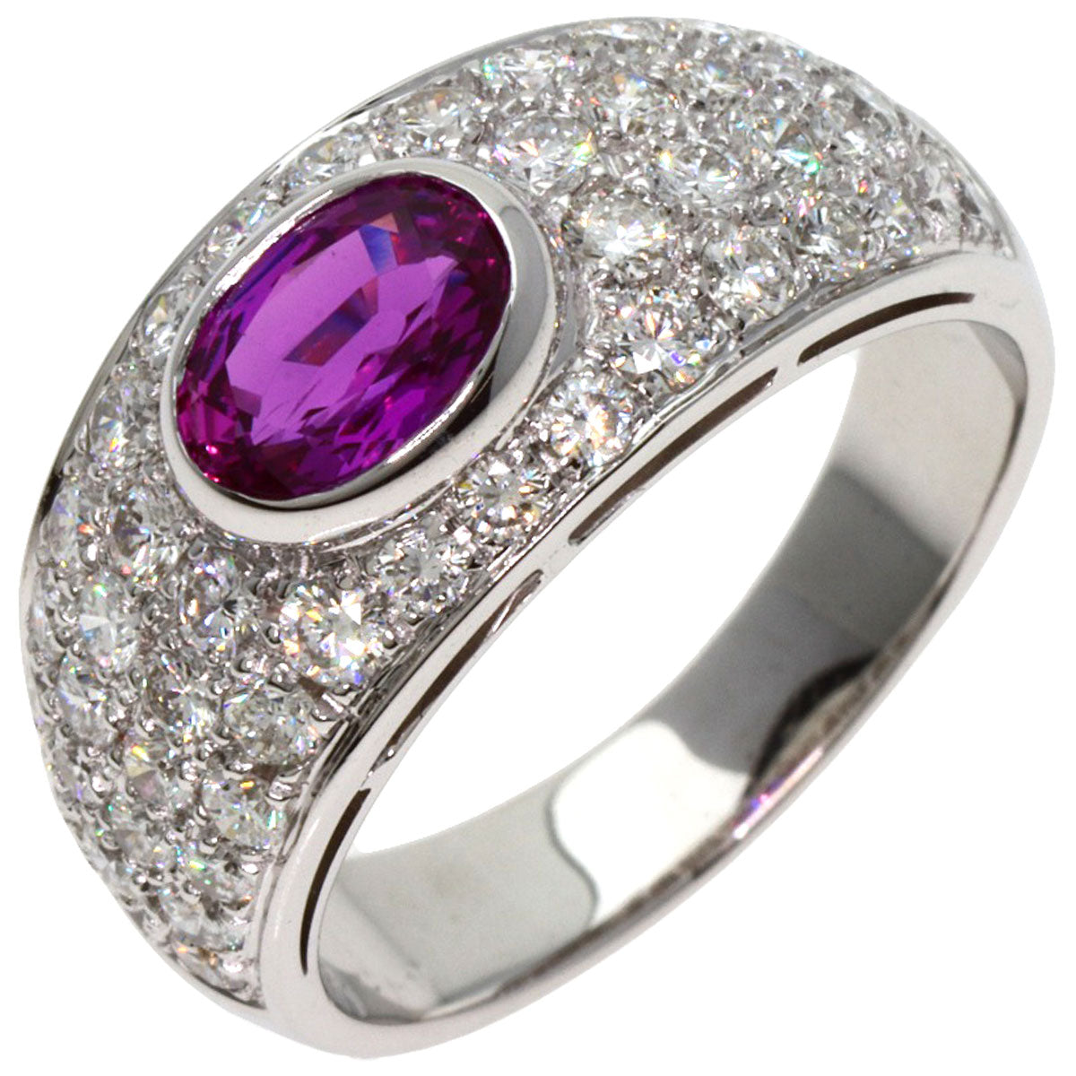 BVLGARI Pink Sapphire Pavé Diamond Ring K18 White Gold Ladies [Used]