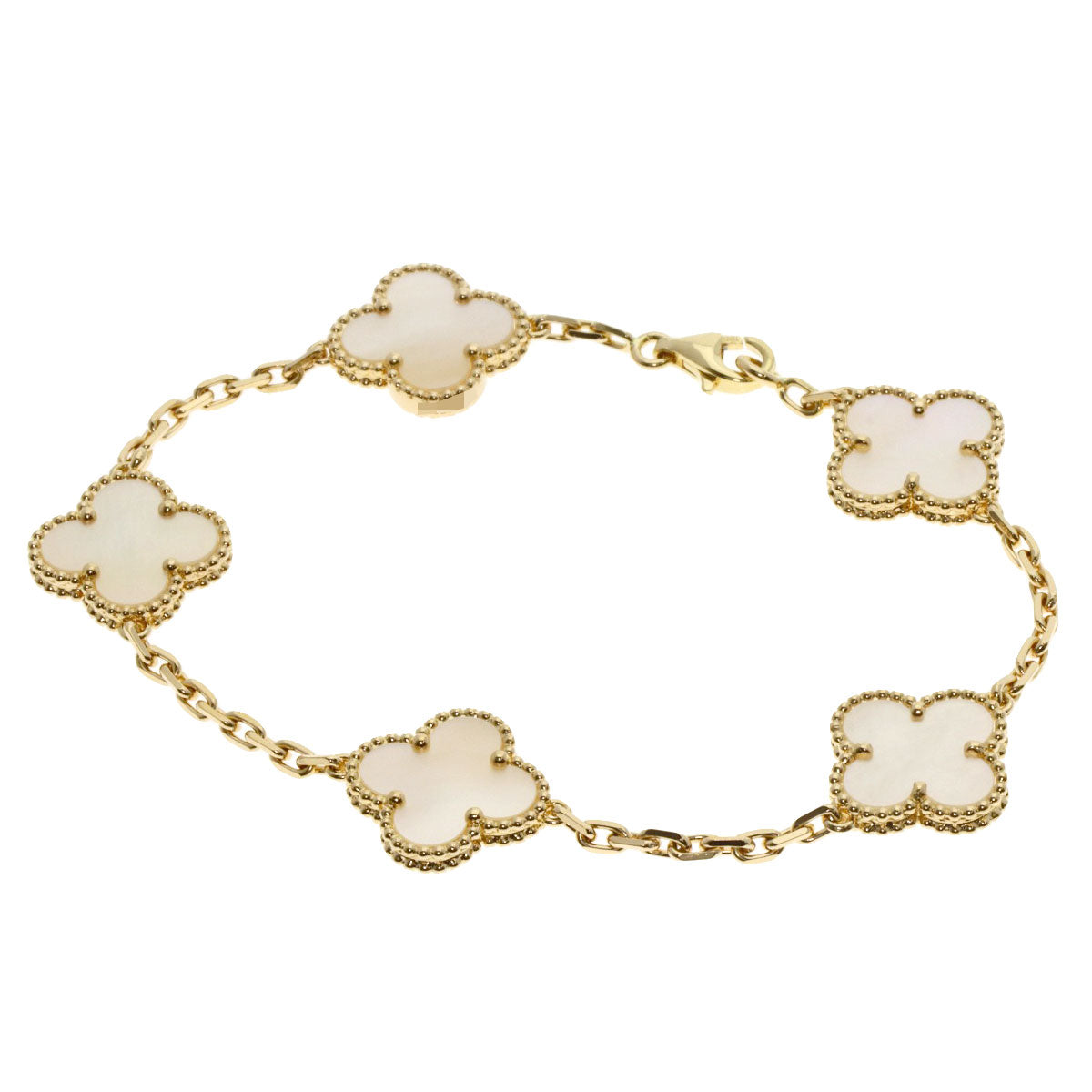 Van Cleef & Arpels Vintage Alhambra 5P White Shell Bracelet K18 Yellow Gold Ladies [Used]