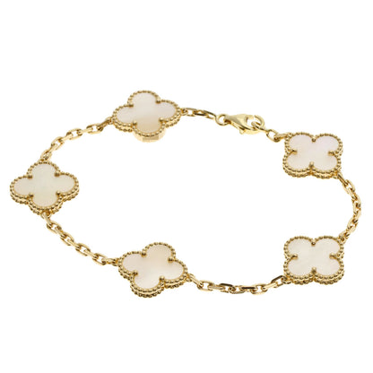 Van Cleef & Arpels Vintage Alhambra 5P White Shell Bracelet K18 Yellow Gold Ladies [Used]