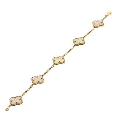Van Cleef & Arpels Vintage Alhambra 5P White Shell Bracelet K18 Yellow Gold Ladies [Used]