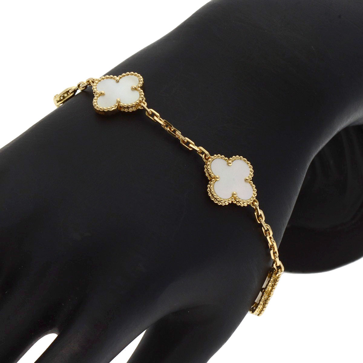 Van Cleef & Arpels Vintage Alhambra 5P White Shell Bracelet K18 Yellow Gold Ladies [Used]