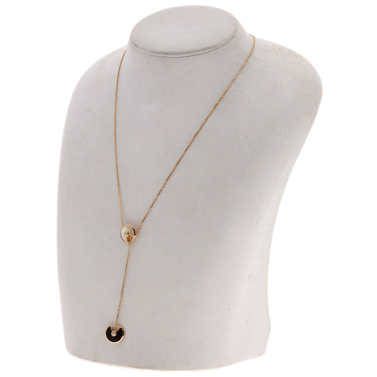 CARTIER Amulet Onyx White Shell Diamond Necklace K18 Pink Gold Ladies [Used]