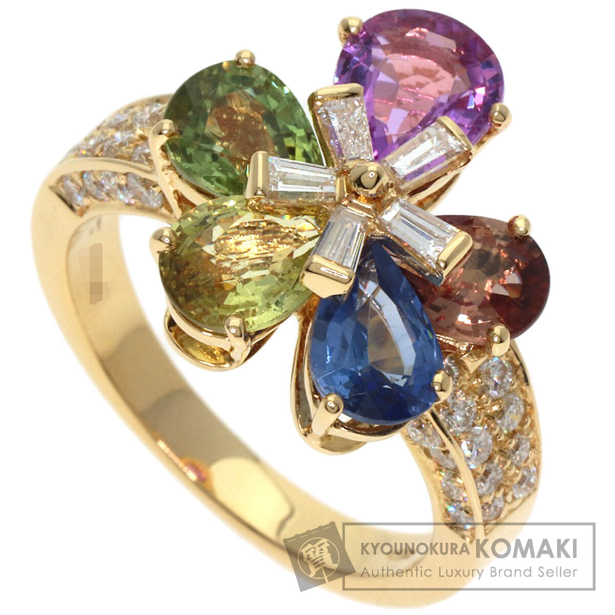 BVLGARI Flower Contrail Multicolor Sapphire Diamond Ring K18 Yellow Gold Ladies [Used]