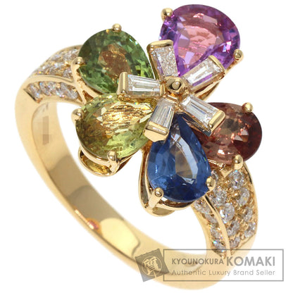 BVLGARI Flower Contrail Multicolor Sapphire Diamond Ring K18 Yellow Gold Ladies [Used]