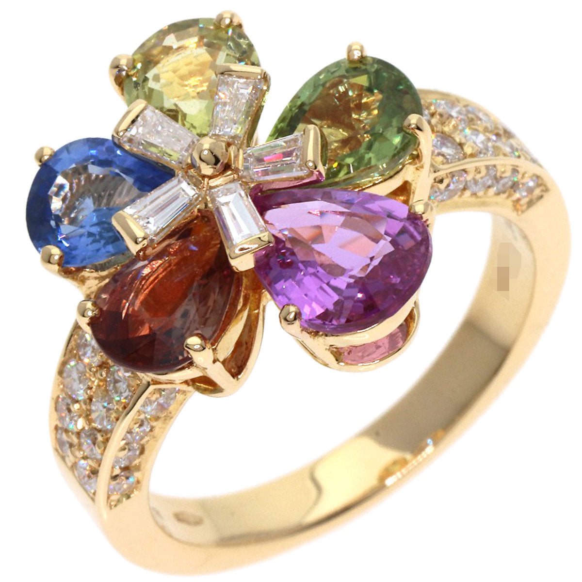 BVLGARI Flower Contrail Multicolor Sapphire Diamond Ring K18 Yellow Gold Ladies [Used]