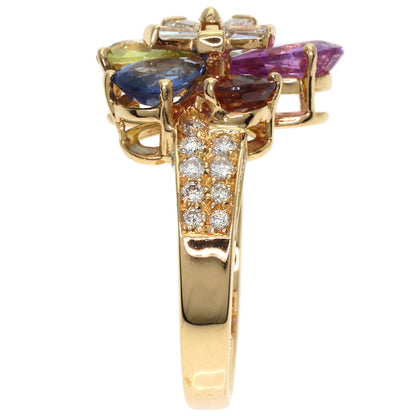 BVLGARI Flower Contrail Multicolor Sapphire Diamond Ring K18 Yellow Gold Ladies [Used]