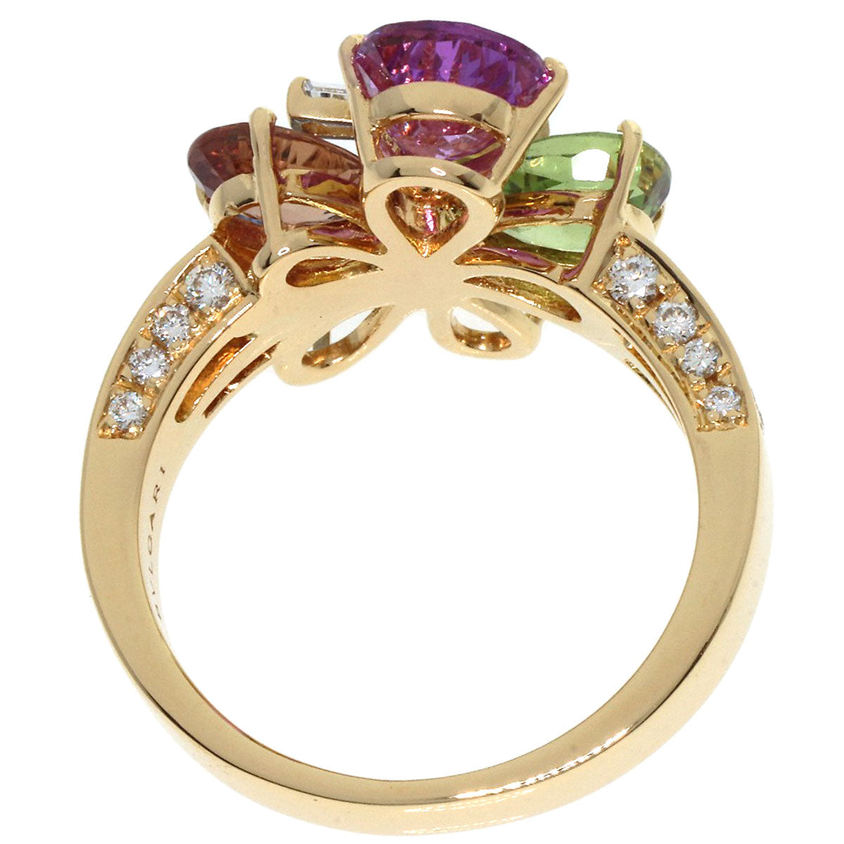 BVLGARI Flower Contrail Multicolor Sapphire Diamond Ring K18 Yellow Gold Ladies [Used]