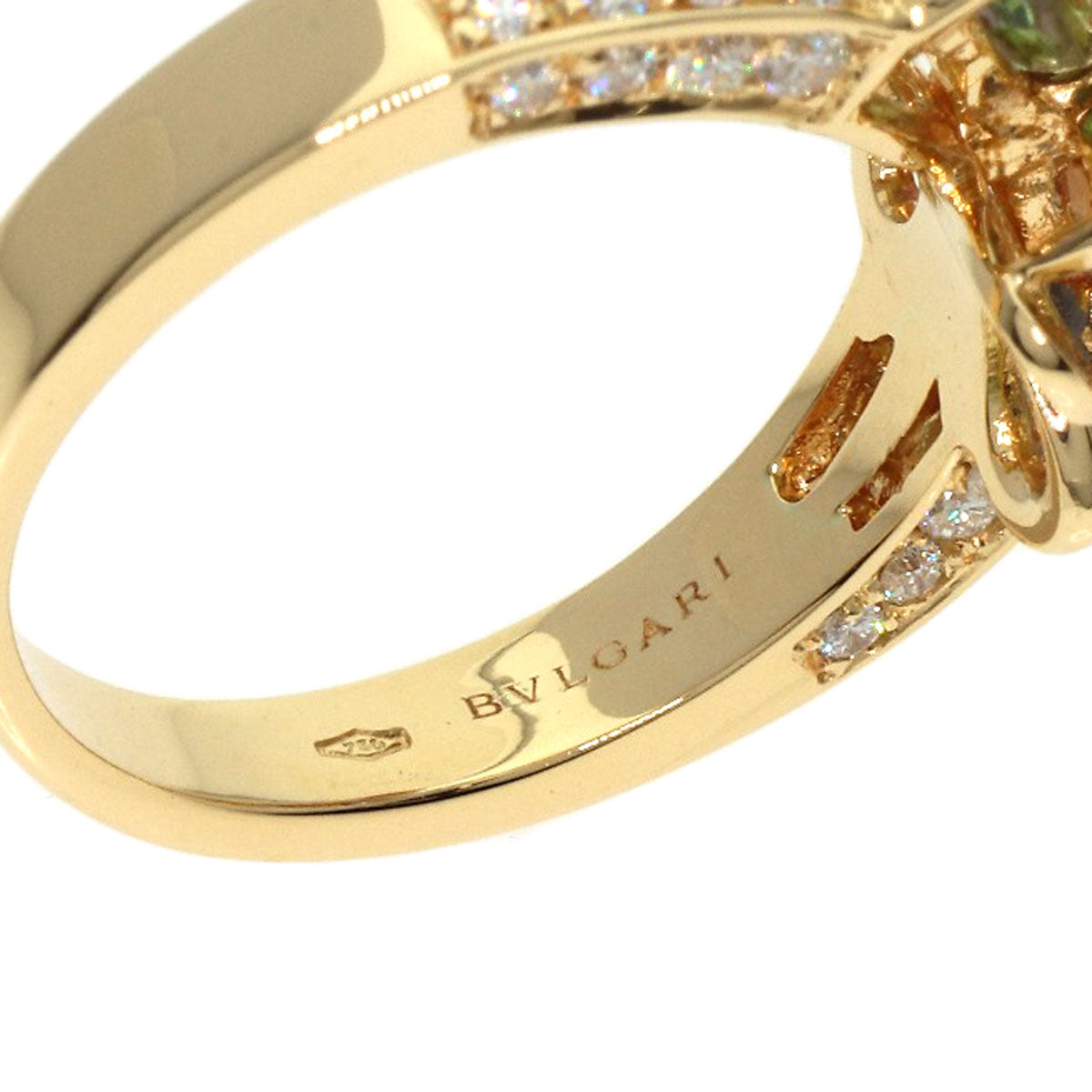 BVLGARI Flower Contrail Multicolor Sapphire Diamond Ring K18 Yellow Gold Ladies [Used]