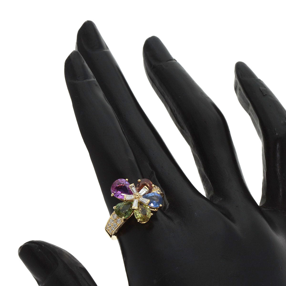 BVLGARI Flower Contrail Multicolor Sapphire Diamond Ring K18 Yellow Gold Ladies [Used]