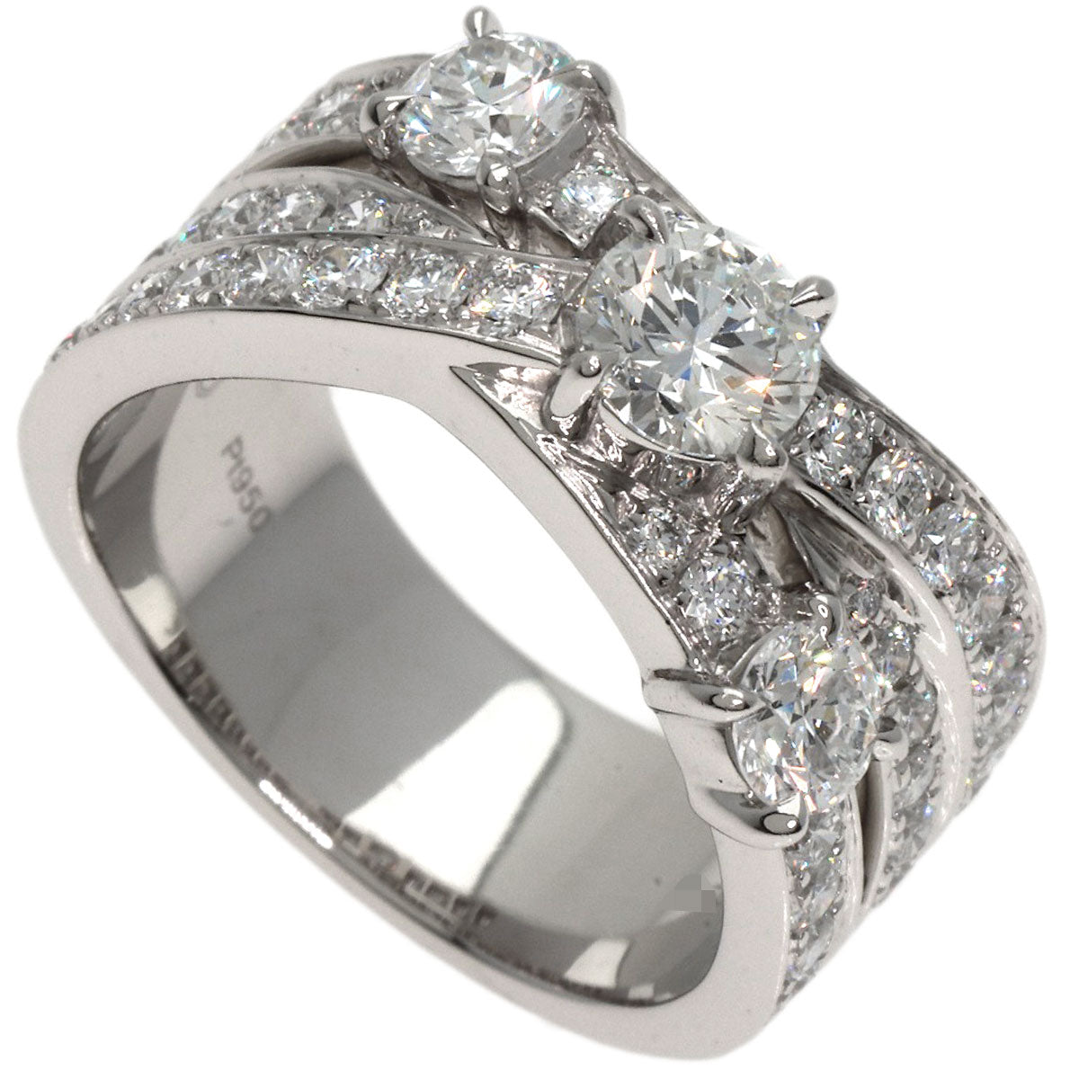 ハリーウィンストン スリーロウ ジオメトリック ダイヤモンド リング・指輪 プラチナPT950 レディース 【中古】【HARRY WINSTON】