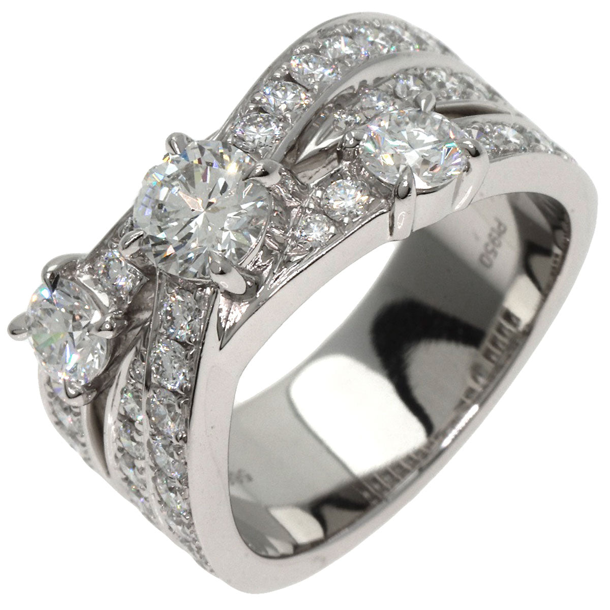 ハリーウィンストン スリーロウ ジオメトリック ダイヤモンド リング・指輪 プラチナPT950 レディース 【中古】【HARRY WINSTON】