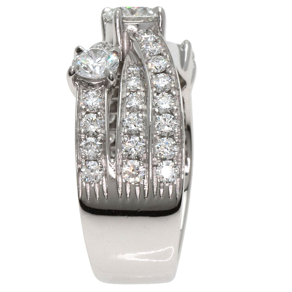 ハリーウィンストン スリーロウ ジオメトリック ダイヤモンド リング・指輪 プラチナPT950 レディース 【中古】【HARRY WINSTON】