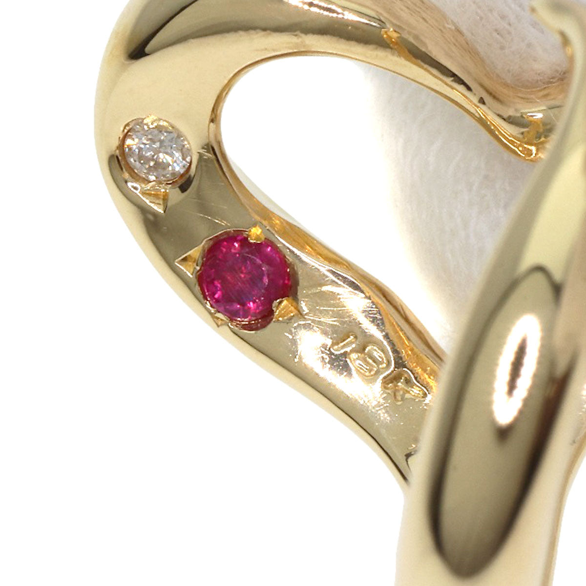 TIFFANY&Co. Open Heart Innerwear Ruby Diamond Ring K18 Yellow Gold Ladies [Used]