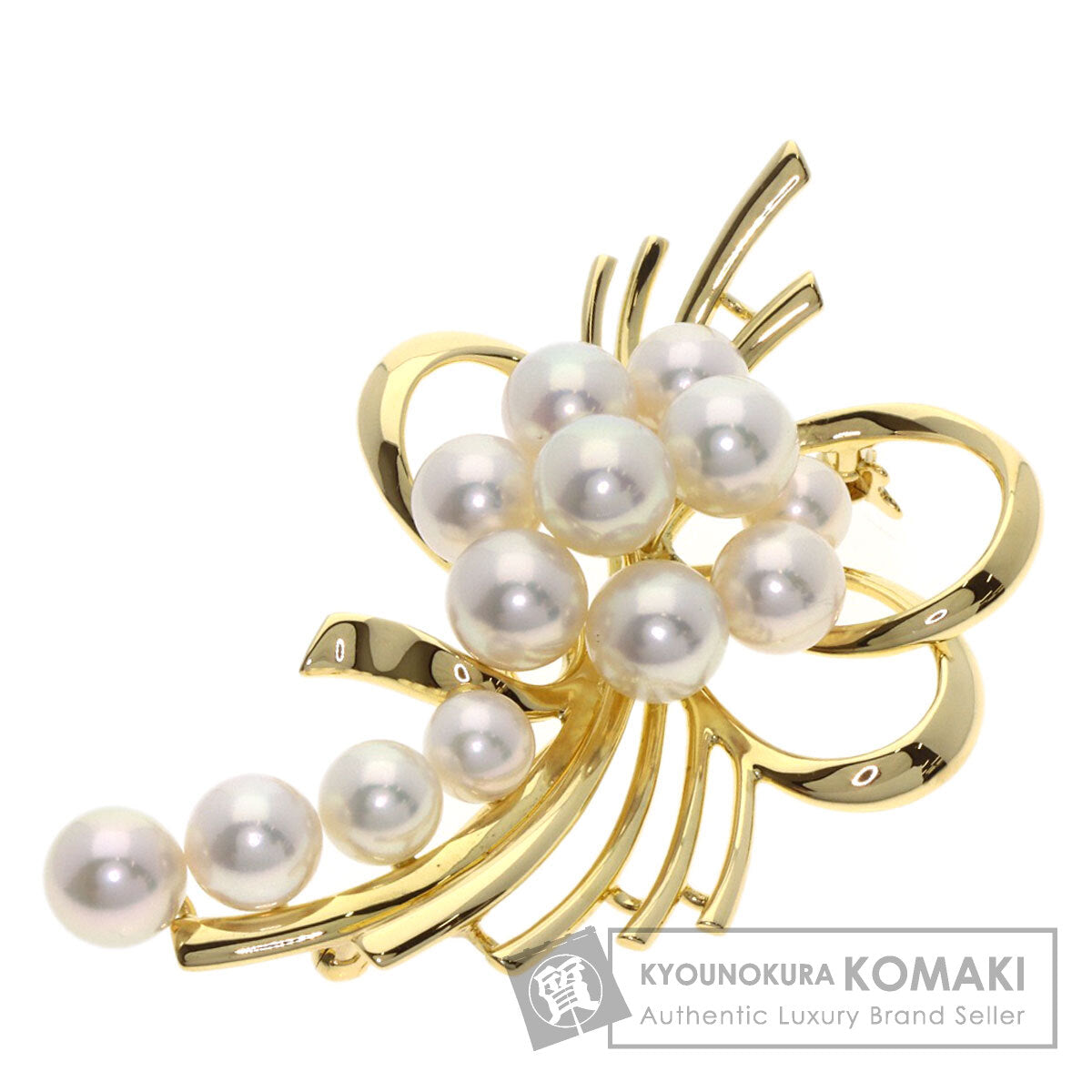 MIKIMOTO Pearl Pearl Ribbon Brooch K18 Yellow Gold Ladies [Used]