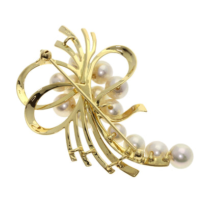 MIKIMOTO Pearl Pearl Ribbon Brooch K18 Yellow Gold Ladies [Used]