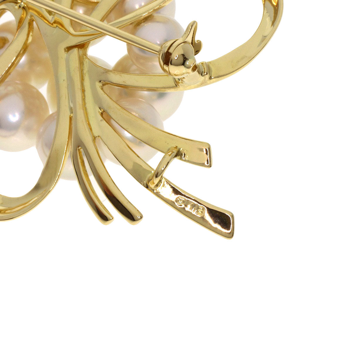 MIKIMOTO Pearl Pearl Ribbon Brooch K18 Yellow Gold Ladies [Used]