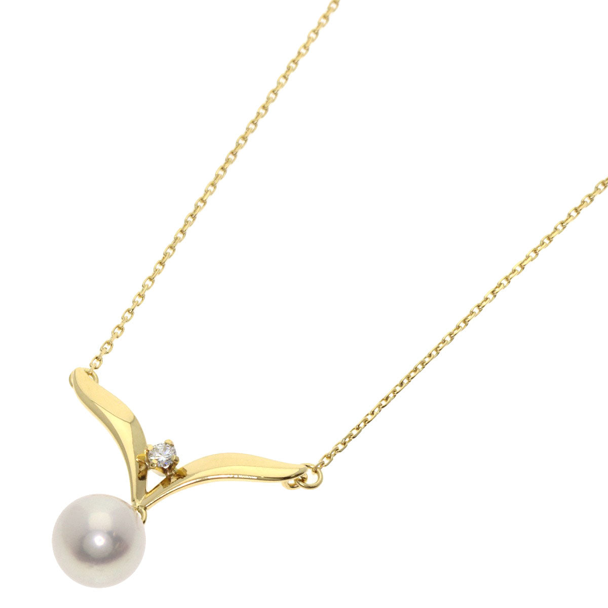 MIKIMOTO Pearl Pearl 1P Diamond Necklace K18 Yellow Gold Ladies [Used]
