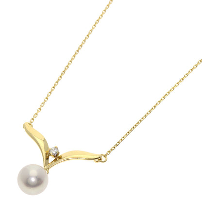 MIKIMOTO Pearl Pearl 1P Diamond Necklace K18 Yellow Gold Ladies [Used]