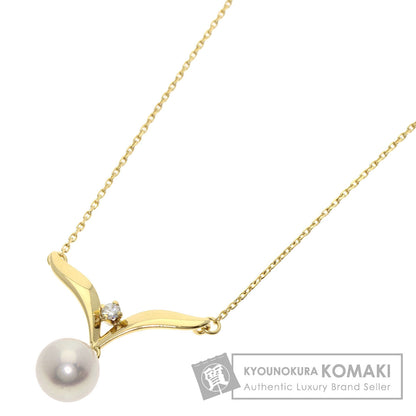 MIKIMOTO Pearl Pearl 1P Diamond Necklace K18 Yellow Gold Ladies [Used]