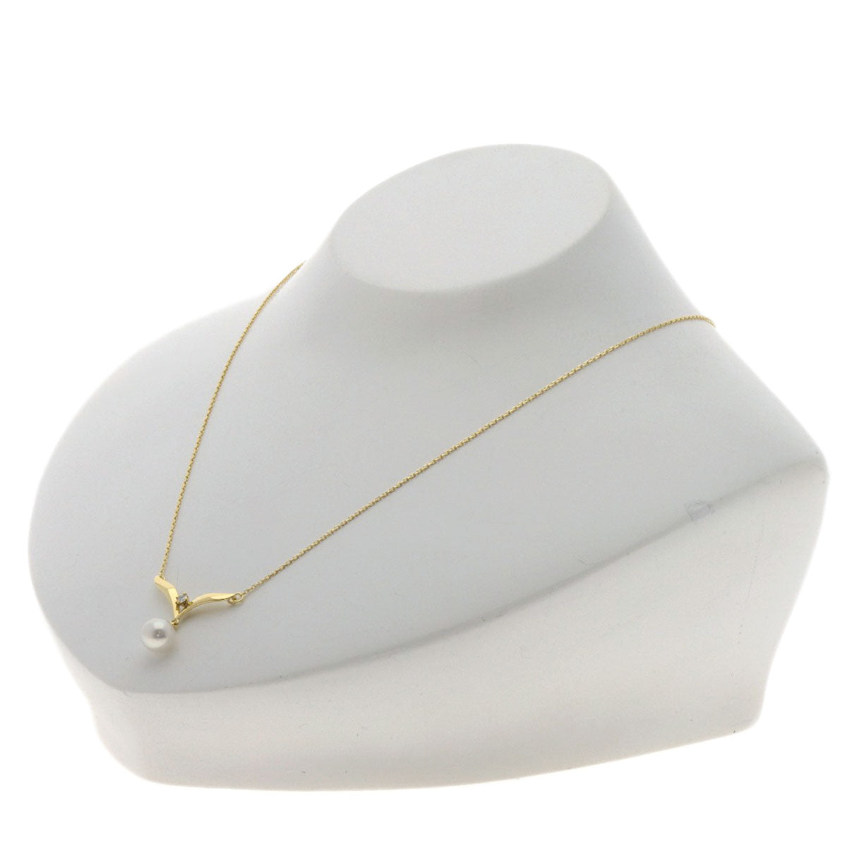 MIKIMOTO Pearl Pearl 1P Diamond Necklace K18 Yellow Gold Ladies [Used]