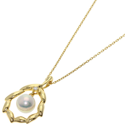 MIKIMOTO Pearl Pearl 1P Diamond Necklace K18 Yellow Gold Ladies [Used]