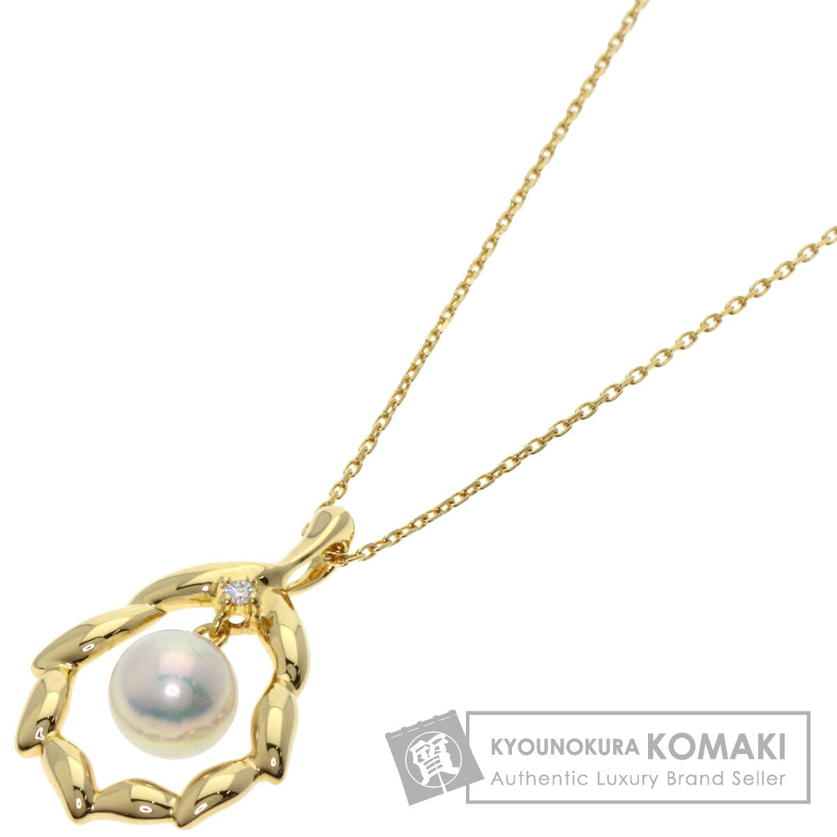 MIKIMOTO Pearl Pearl 1P Diamond Necklace K18 Yellow Gold Ladies [Used]
