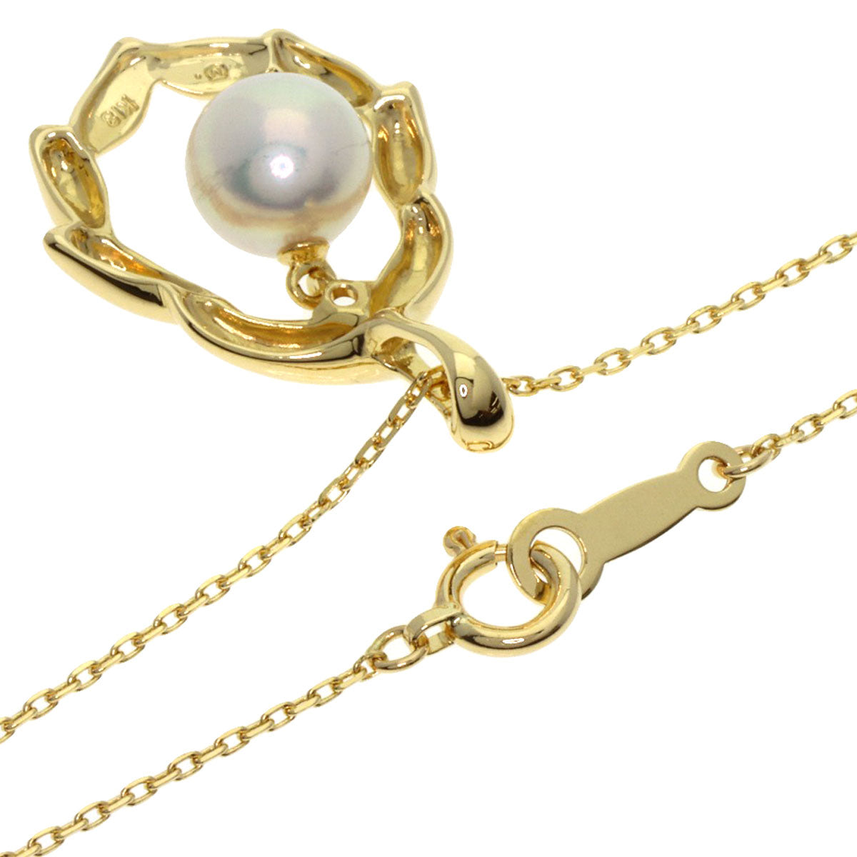 MIKIMOTO Pearl Pearl 1P Diamond Necklace K18 Yellow Gold Ladies [Used]