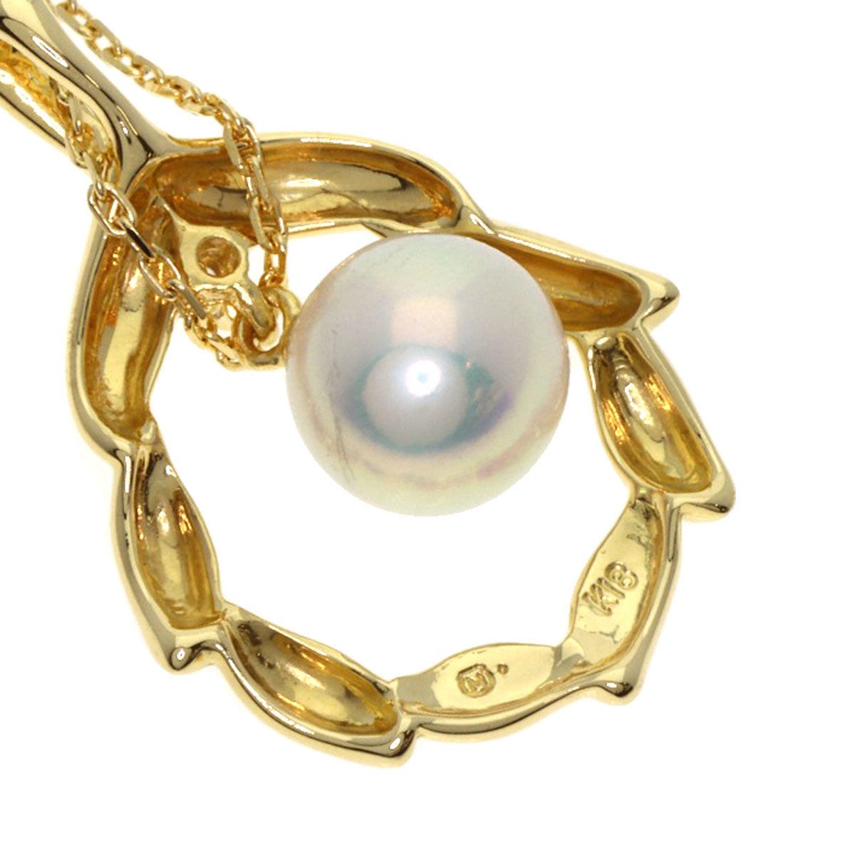 MIKIMOTO Pearl Pearl 1P Diamond Necklace K18 Yellow Gold Ladies [Used]