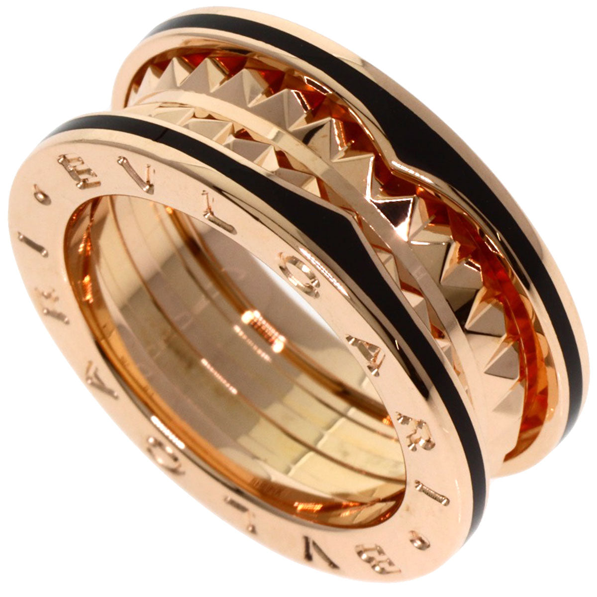 BVLGARI B.zero1 Lock Black Ceramic #51 Ring K18 Pink Gold Ladies [Used]