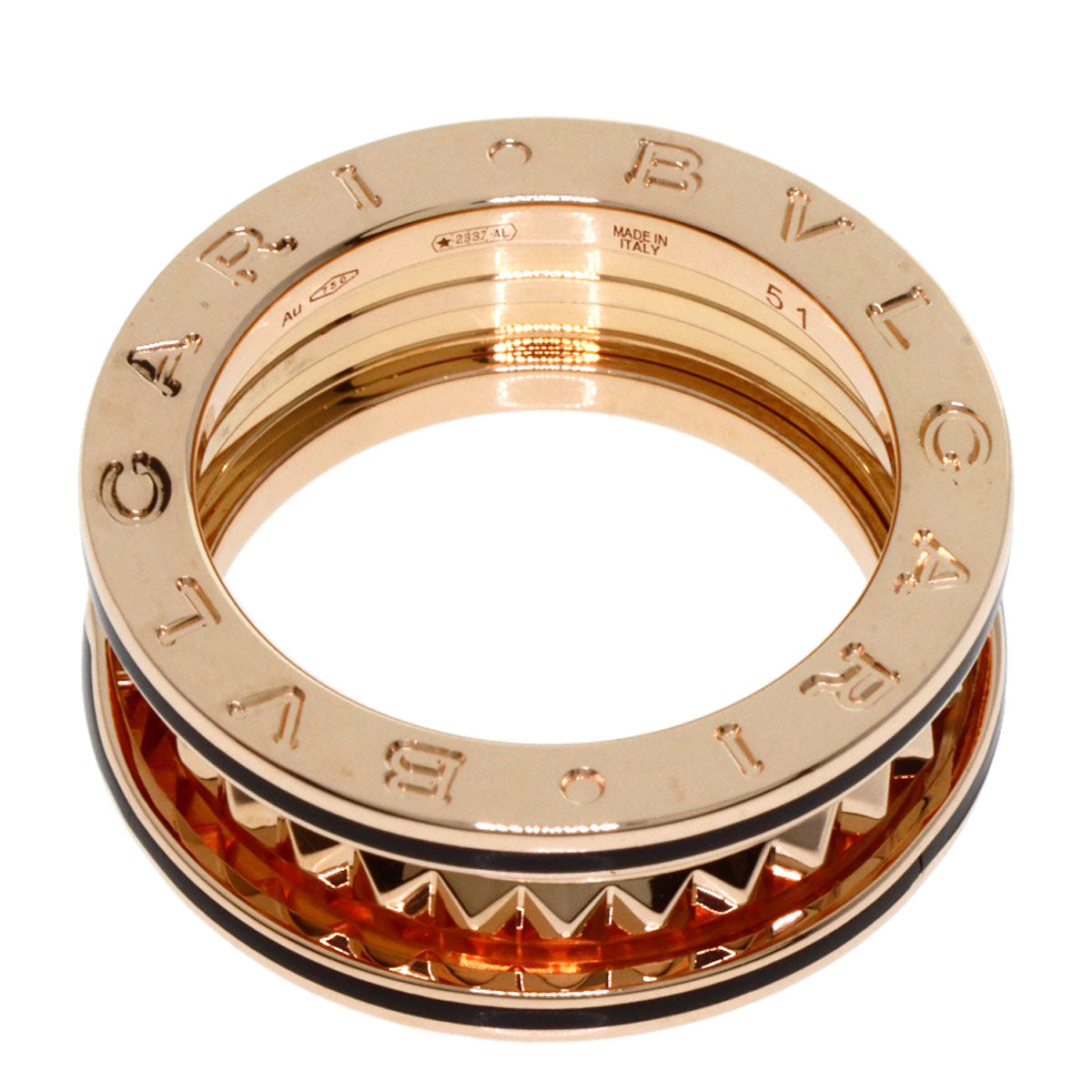 BVLGARI B.zero1 Lock Black Ceramic #51 Ring K18 Pink Gold Ladies [Used]