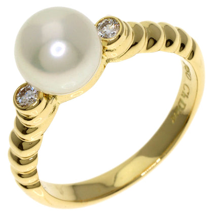 CHRISTIAN DIOR Pearl Pearl 2P Diamond Ring K18 Yellow Gold Ladies [Used]