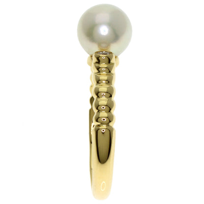 CHRISTIAN DIOR Pearl Pearl 2P Diamond Ring K18 Yellow Gold Ladies [Used]