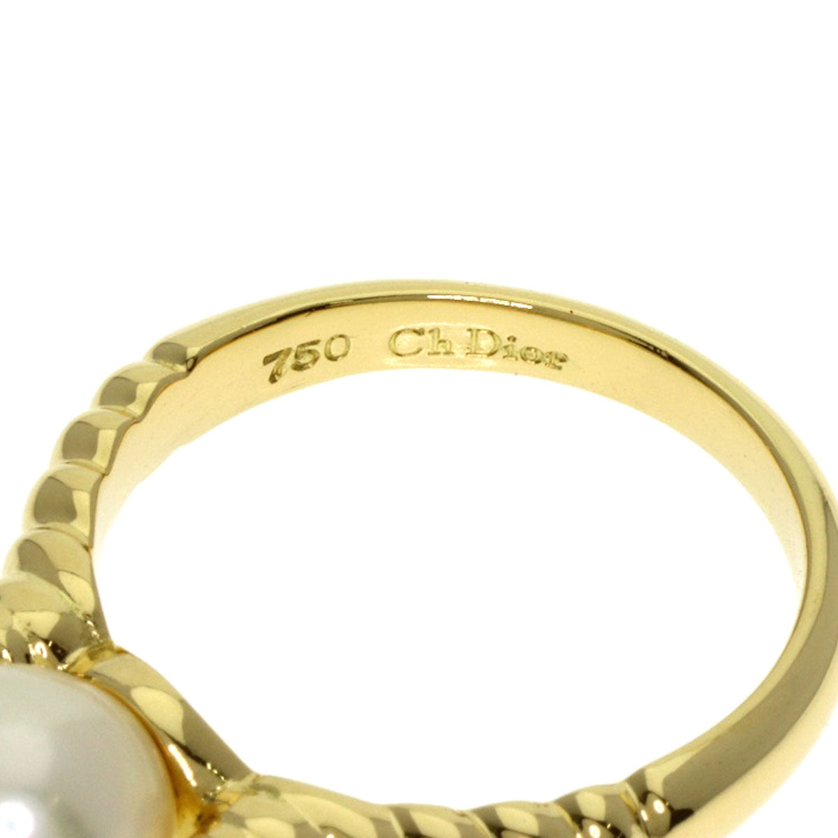 CHRISTIAN DIOR Pearl Pearl 2P Diamond Ring K18 Yellow Gold Ladies [Used]