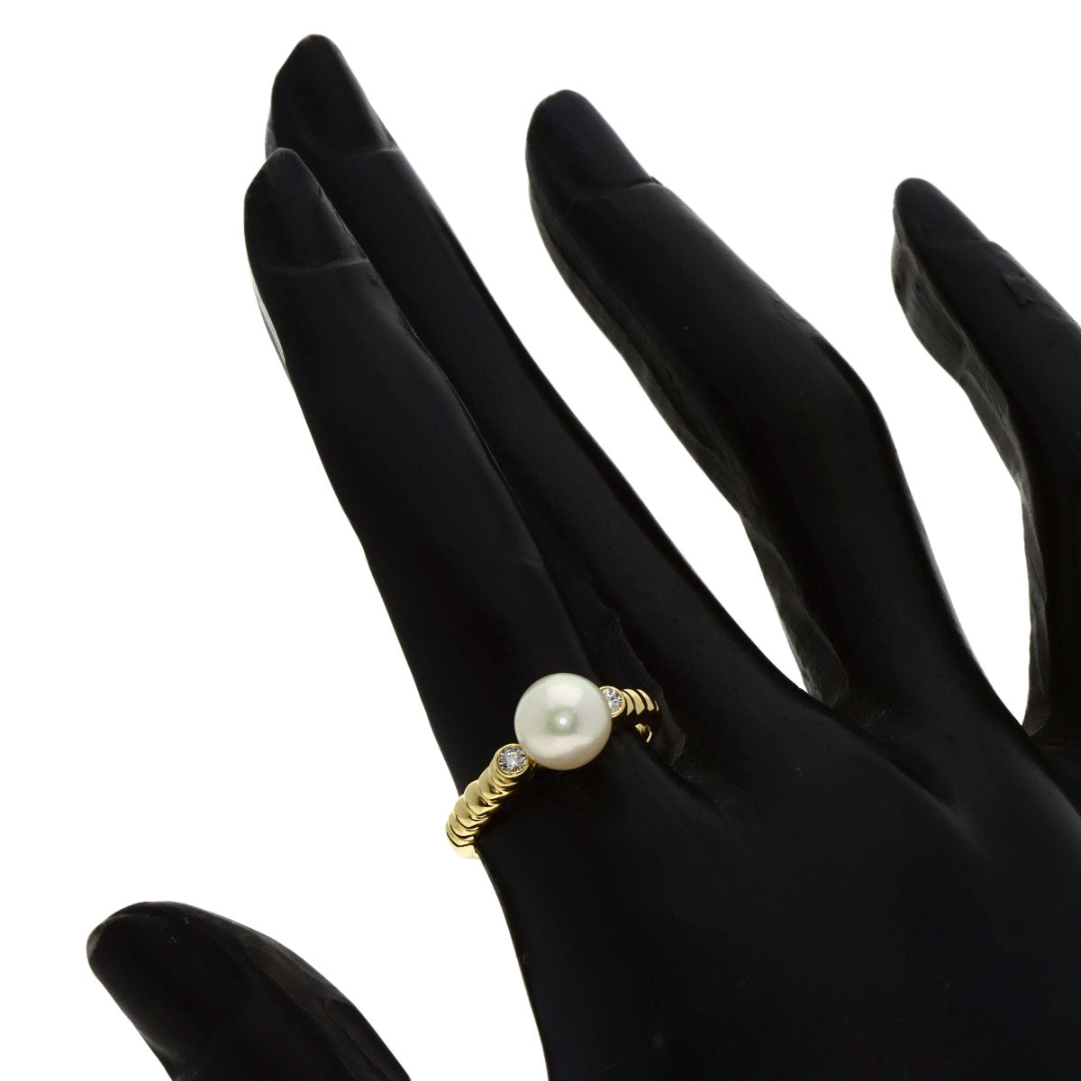 CHRISTIAN DIOR Pearl Pearl 2P Diamond Ring K18 Yellow Gold Ladies [Used]