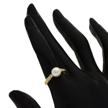 CHRISTIAN DIOR Pearl Pearl 2P Diamond Ring K18 Yellow Gold Ladies [Used]