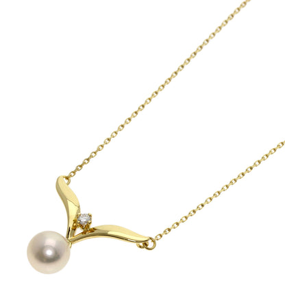 MIKIMOTO Pearl Pearl 1P Diamond Necklace K18 Yellow Gold Ladies [Used]
