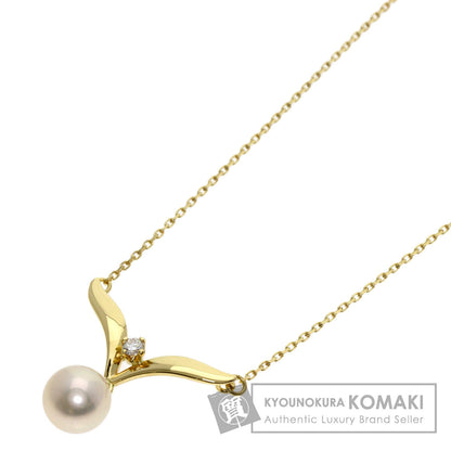 MIKIMOTO Pearl Pearl 1P Diamond Necklace K18 Yellow Gold Ladies [Used]