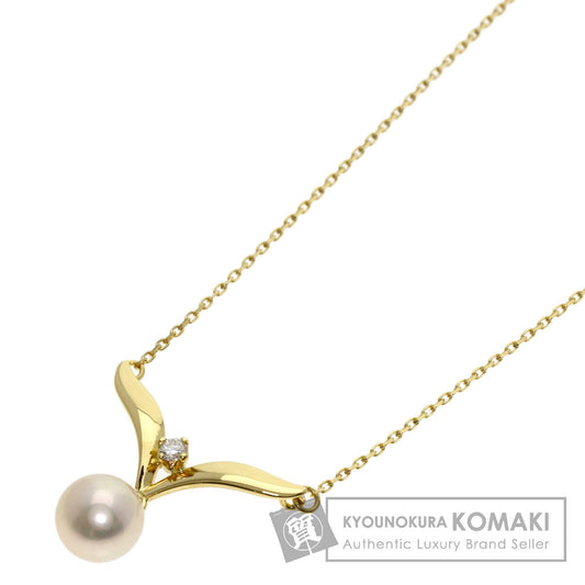 MIKIMOTO Pearl Pearl 1P Diamond Necklace K18 Yellow Gold Ladies [Used]